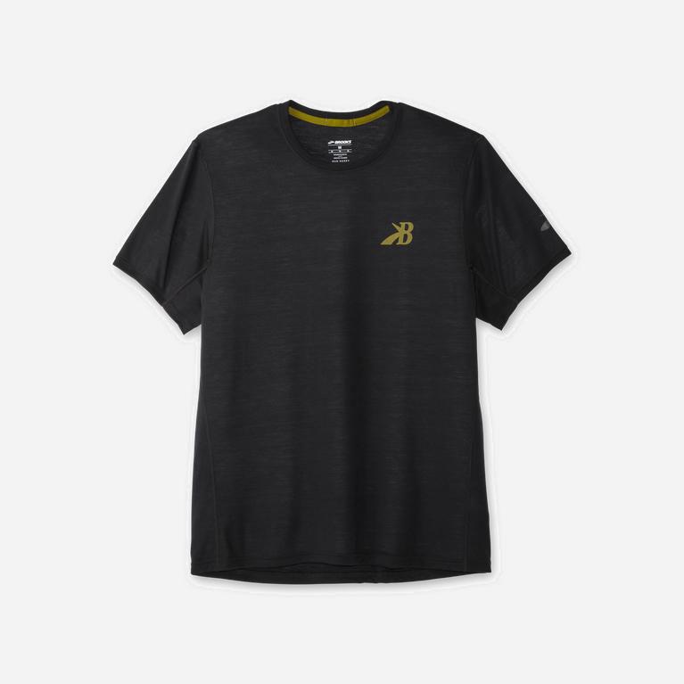 Brooks Distance Graphic Mens Short Sleeve Running Shirt Ireland Black/Gold//Medallion (QZAK-76523)